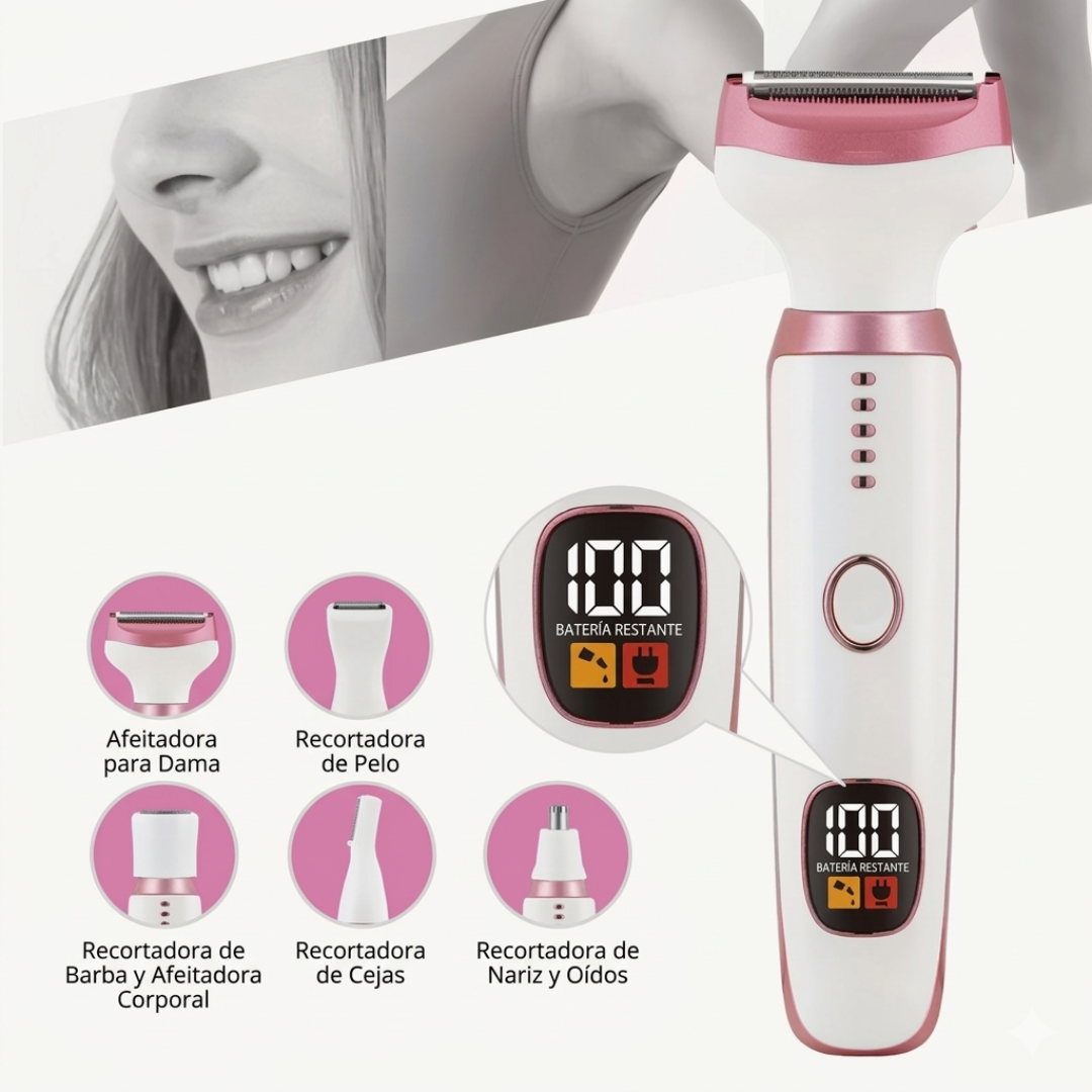 Máquina Depiladora Femenina 5 en 1 Recargable con Visor LED