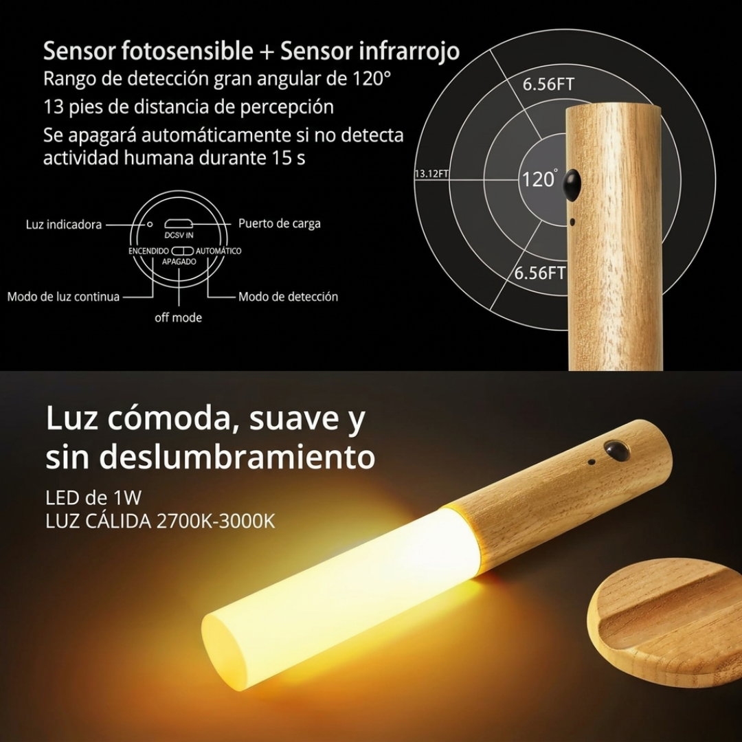 Foco Inteligente Recargable con Sensor de Movimiento Nocturno
